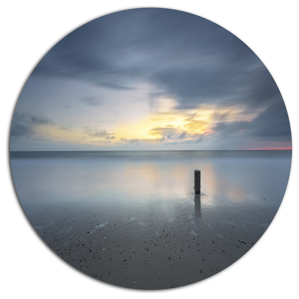 Stormy And Dark Sea Sunset, Seashore Large Disc Metal Wall Art, 23"