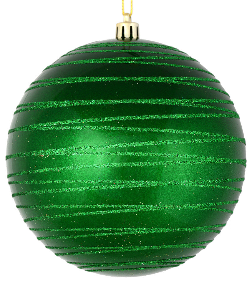 Vickerman N187604D 4" Green Candy Finish Ball Ornament With Glitter Lines