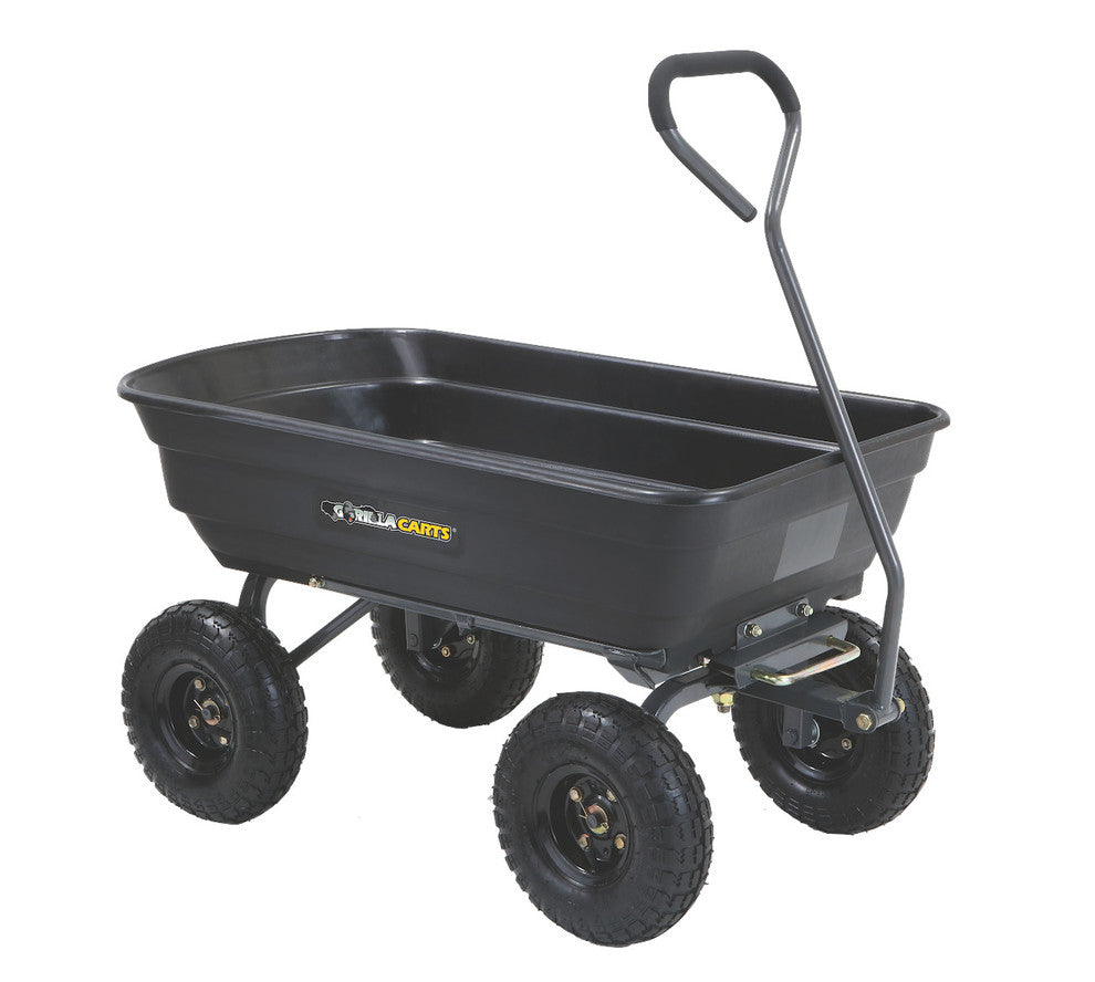 Gorilla Carts Poly Garden Dump Cart, Steel Frame, 10" Pneumatic Tires, Black