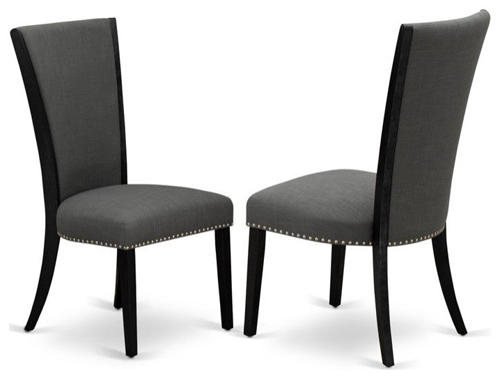 9-Piece Dining Set, Table and 8 Chairs With Dark Gotham Gray, Linen Fabric