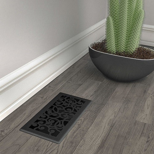 Wonderland Floor Register, Black Iron, 4x10