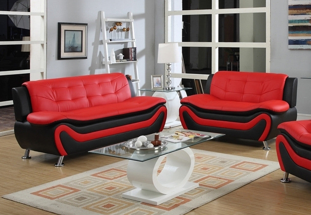 Emory 2-Piece Sofa and Love Seat Set, Red and Black