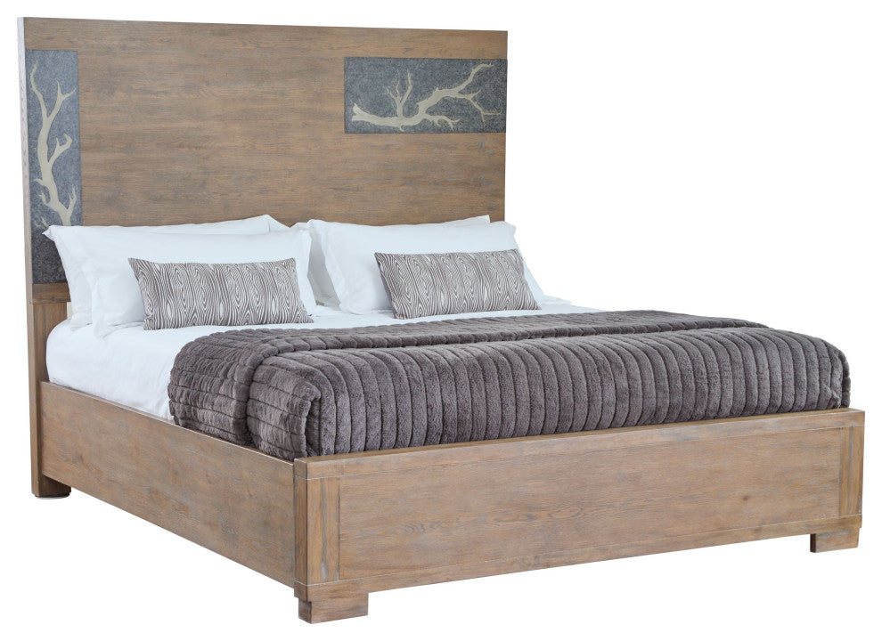 Driftwood Transitional Wooden Bedframe With Inset Panel, Queen