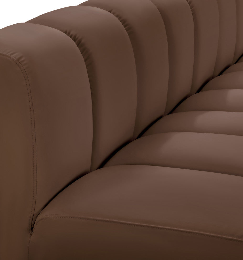 Arc Upholstered Modular Component, Brown, 1-Piece: Curved Corner, Vegan Leather