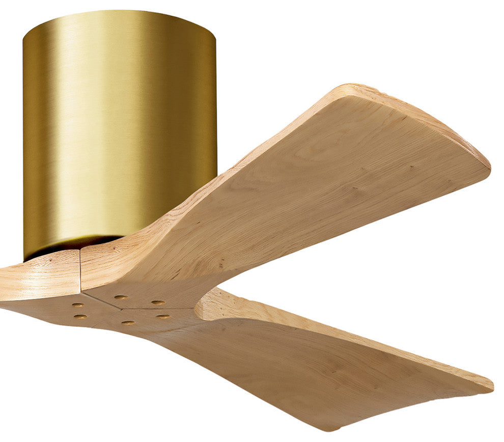 Irene 3 Blade Flush Mount Fan, 42", Brushed Brass, Light Maple Tone Blades