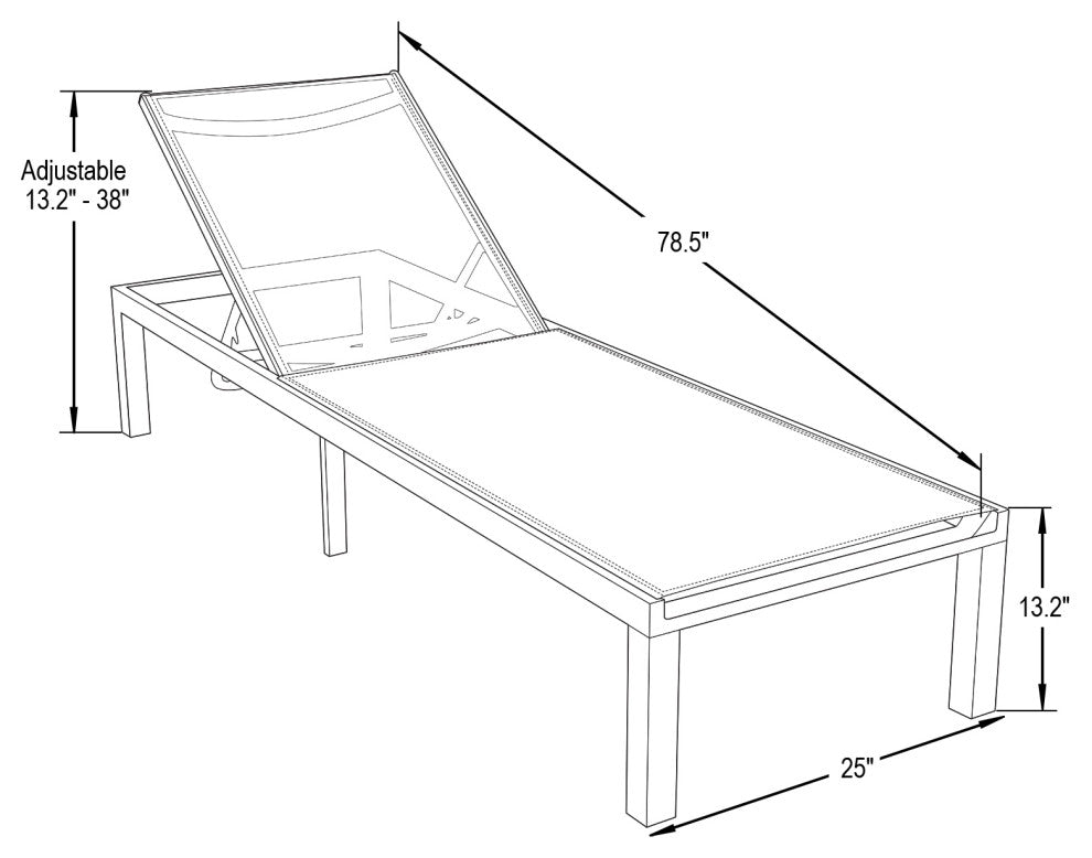 LeisureMod Marlin Patio Chaise Lounge Chair With Gray Frame, Black
