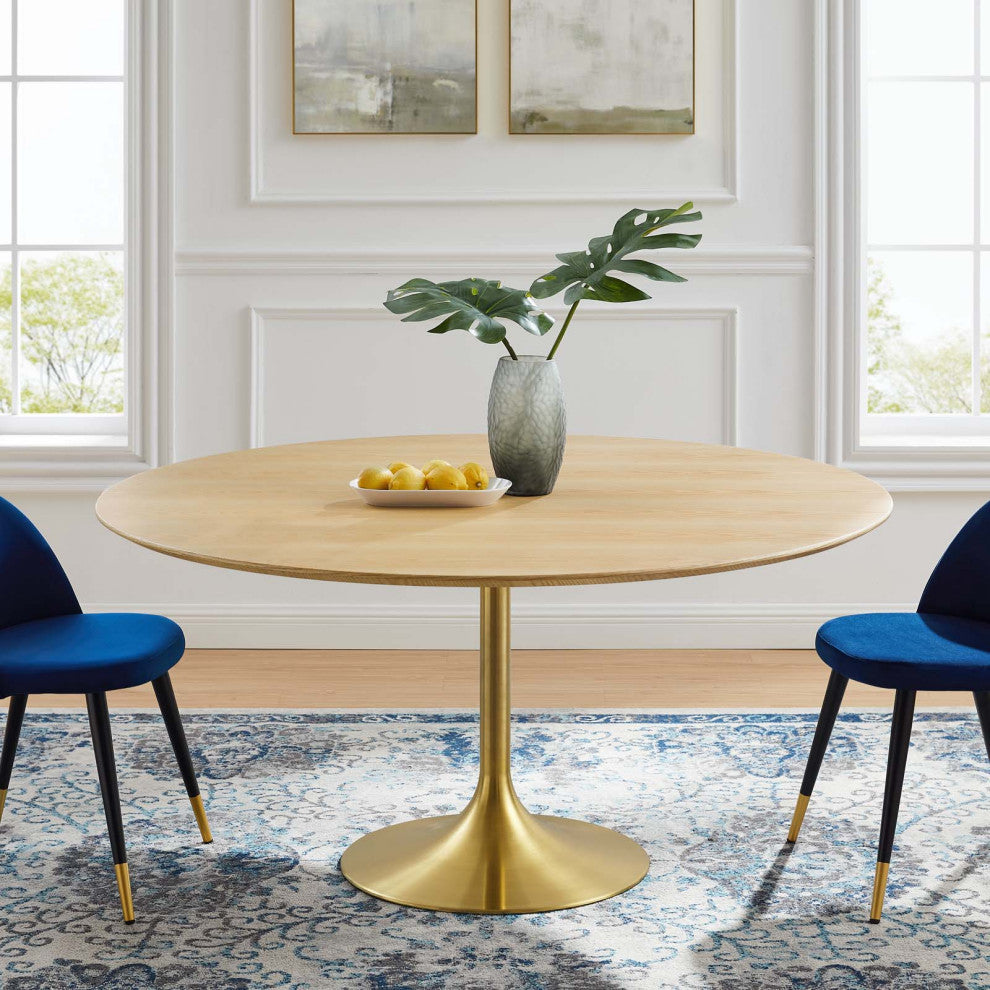 Dining Table, Round, Wood, Gold Brown Natural, Modern, Cafe Bistro Restaurant