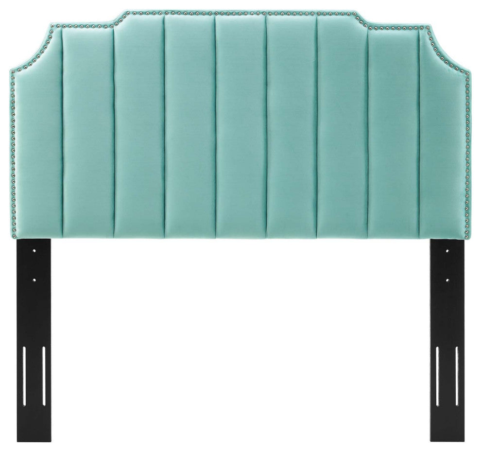 Headboard, Full Queen Size, Velvet, Blue, Modern Contemporary, Bedroom Master