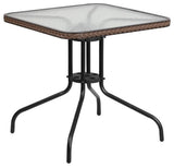 Bowery Hill Rattan/Glass Square Patio Dining Table in Black/Brown