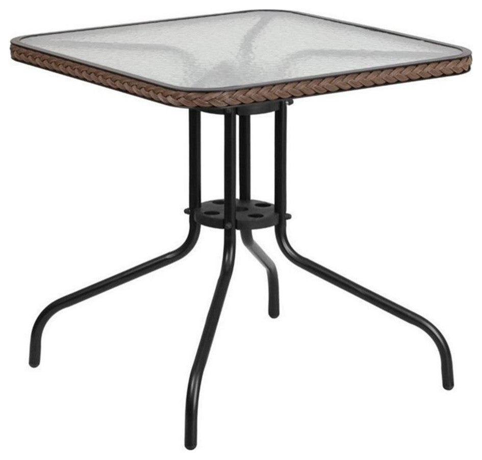 Bowery Hill Rattan/Glass Square Patio Dining Table in Black/Brown