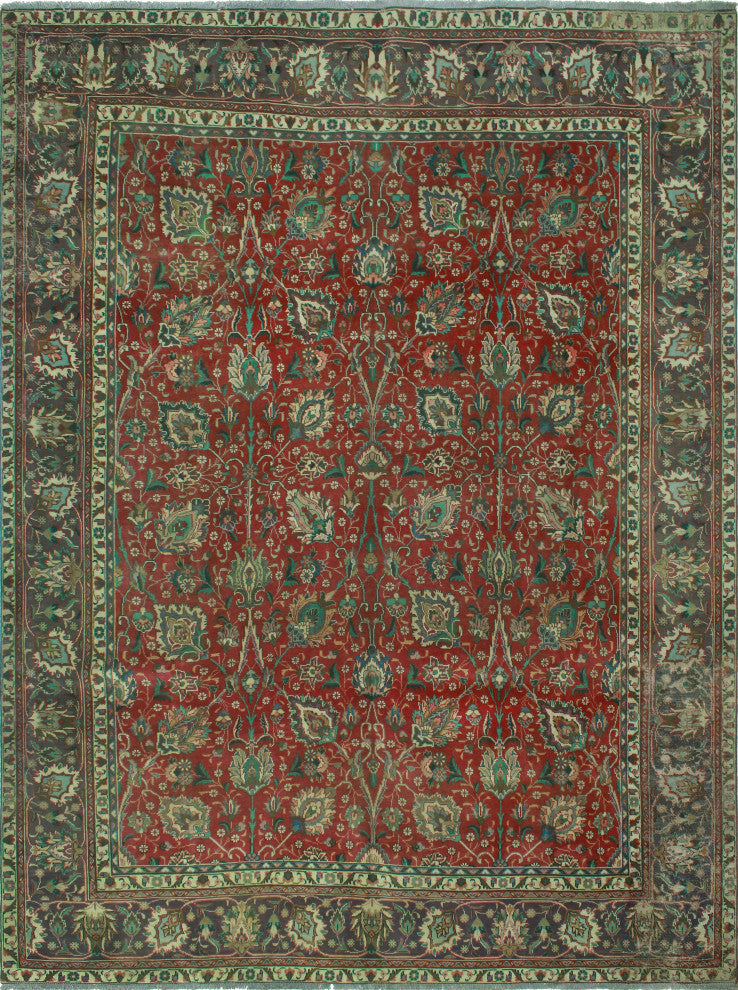 Fine Vintage Distressed Una Red/Navy Rug, 9'5x12'4