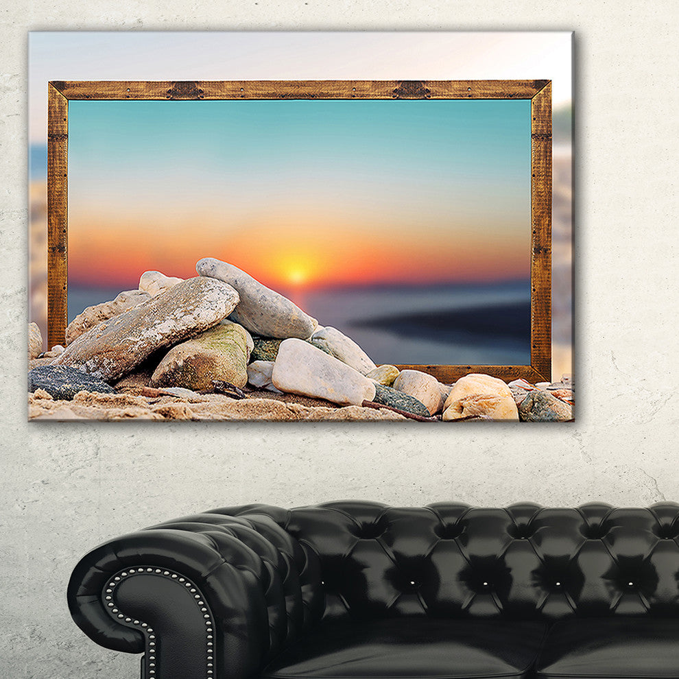 "Framed Blurred Beach" Seashore Art Canvas Print, 32"x16"