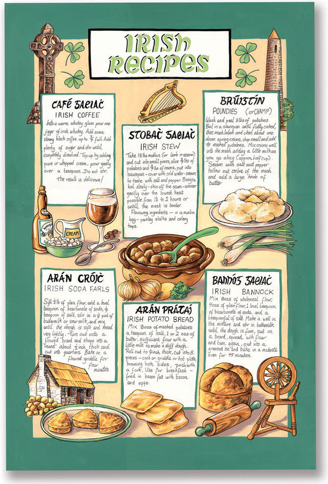 Traditional Irish Recipies Linen Tea Towel
