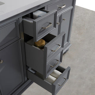 Charlotte 60" Double Vanity in Grey with Carrara Quartz Stone Top With Mirror