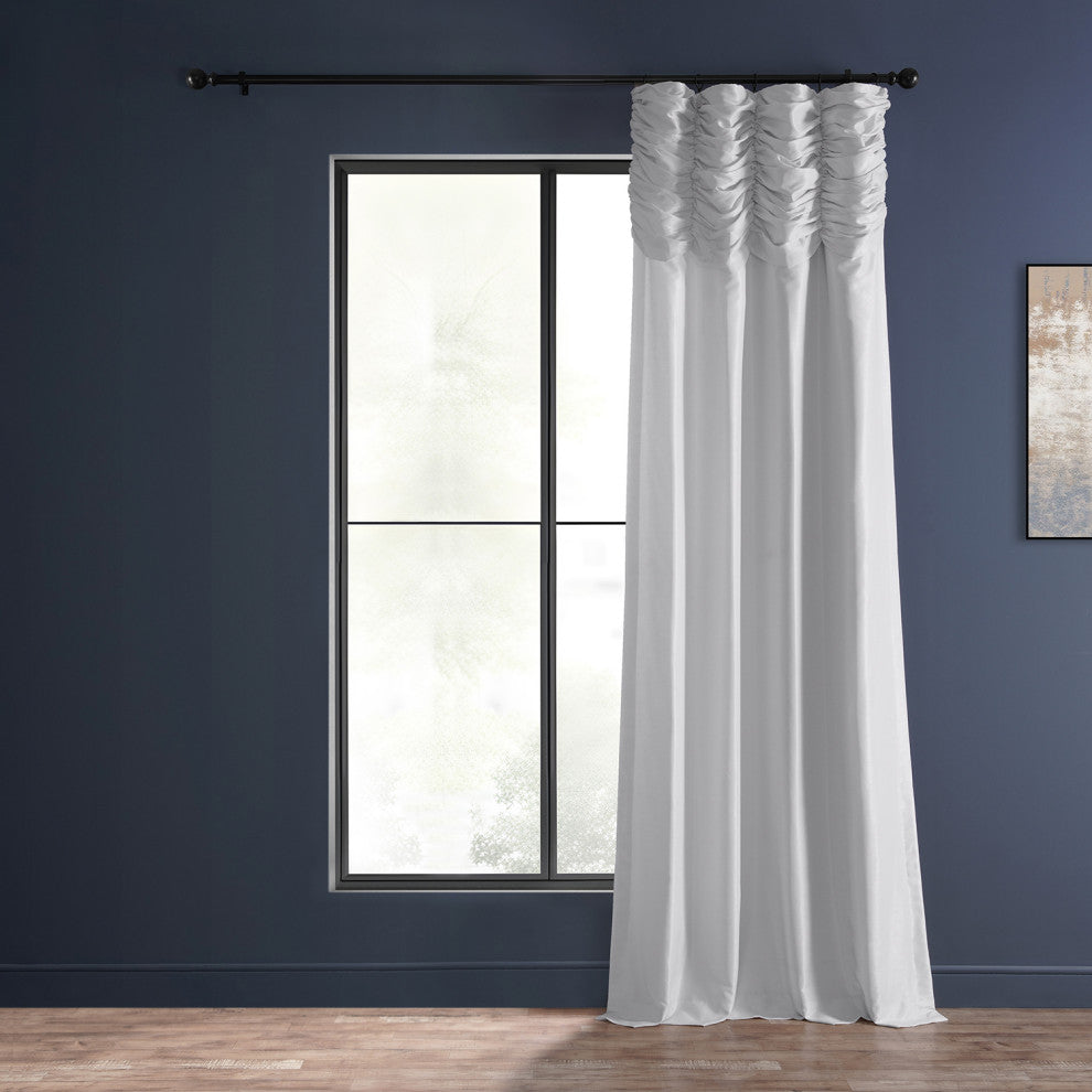 Ruched Vintage Faux Dupioni Silk Curtain Single Panel, Ice, 50" X 96"