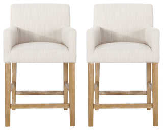 Chaparral Contemporary Fabric Upholstered Wood 26" Counter Stools, Set of 2, Beige/Weathered Natural