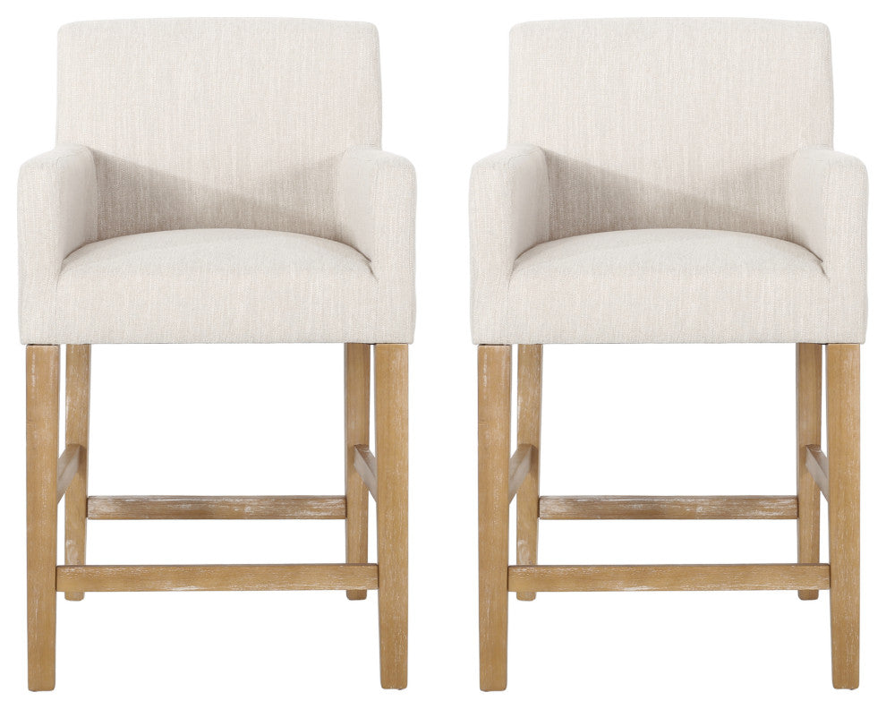 Chaparral Contemporary Fabric Upholstered Wood 26" Counter Stools, Set of 2, Beige/Weathered Natural