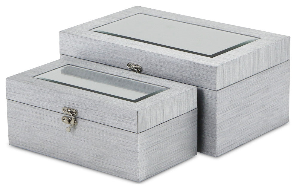 Shimmer Mirror Boxes, Set of 2, Silver