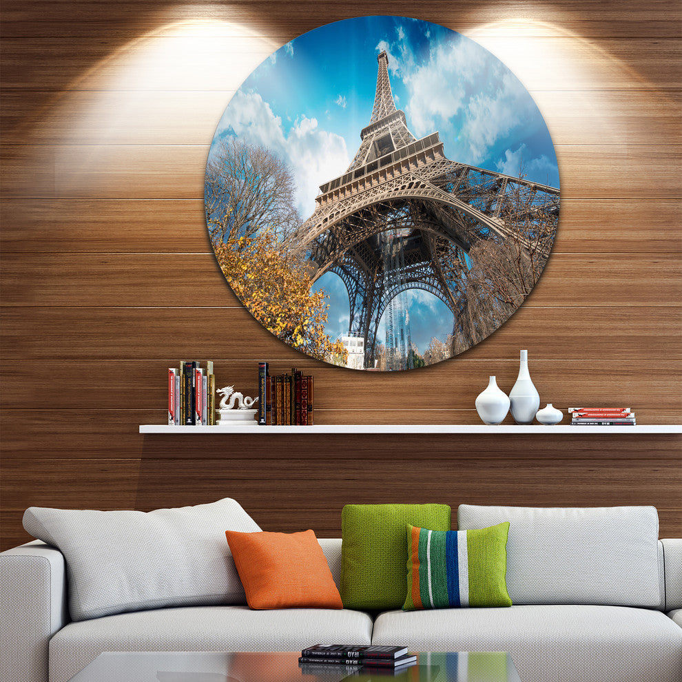 Paris Eiffel Tower And Blue Paris Sky View, Round Wall Art, 36"