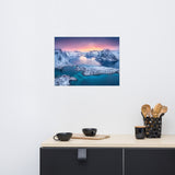Reine at Winter Sunset Icy Mountain Landscape Photo Loose Wall Art Prints, 18" X 24"