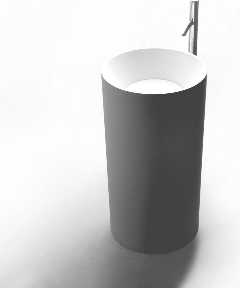 ADM Circular Freestanding Pedestal Sink, Grey/White, 20", Matte Gray/White