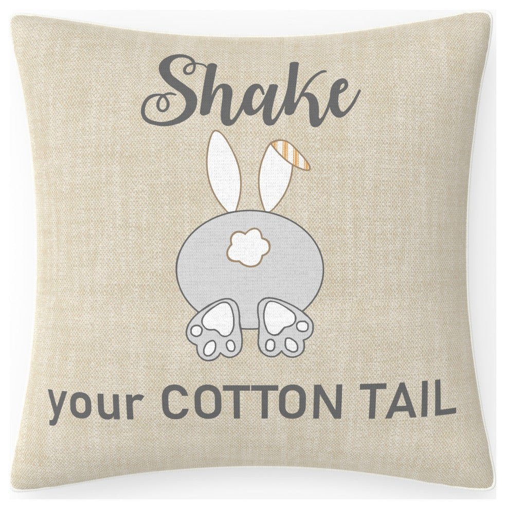 Outdoor/Indoor Easter Cotton Tail Natural 18" Throw Pillow