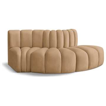 Arc Velvet Upholstered 3-Pc. S-Shaped Modular Sectional, Camel