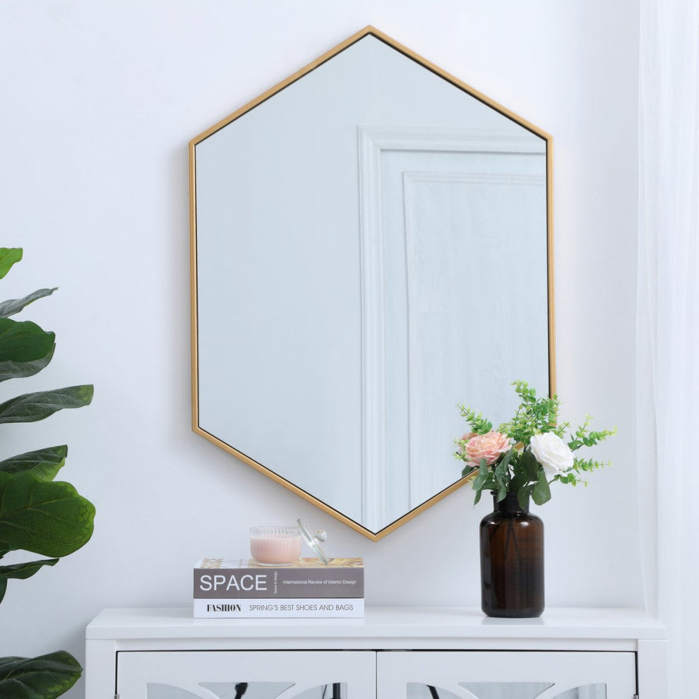Metal Frame Hexagon Mirror 24", Brass