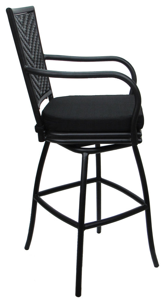 Outdoor Patio Bar Stool Elon With Arms, Black Black, 26"