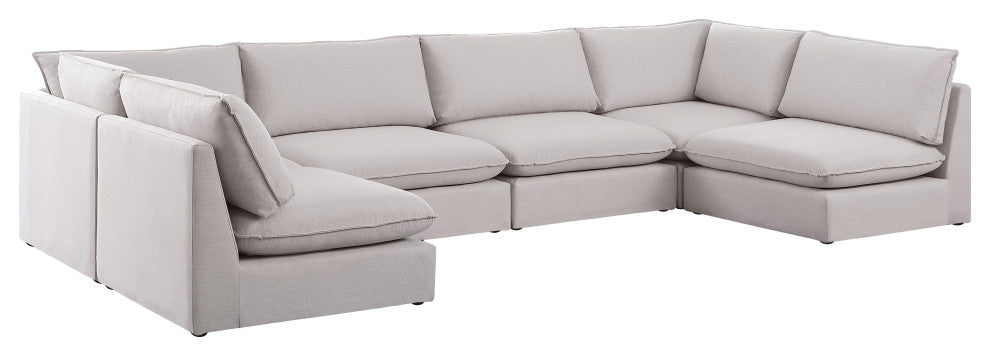 Mackenzie Linen Textured Fabric 6-Piece Modular U-Shaped Sectional, Beige