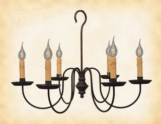 6 Arm Colonial Metal Chandelier With Crimped Pans USA Handmade