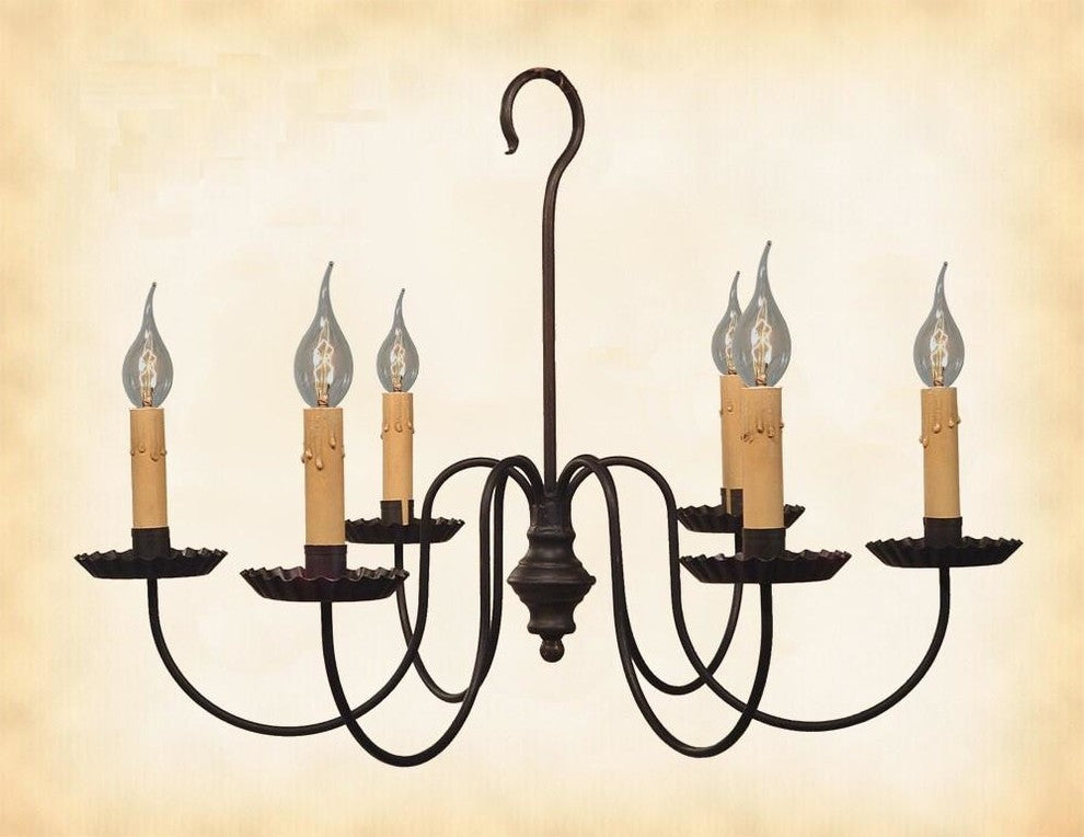 6 Arm Colonial Metal Chandelier With Crimped Pans USA Handmade
