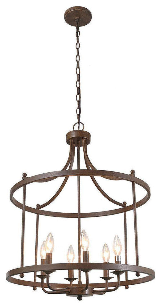 LNC Lepetos 6-Light Matte Finish Modern Cage Chandelier, Brown