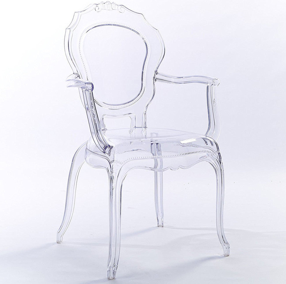 Stackable Designer Ghost Style Armchair With Back Arm Dining Room Chair, Clear