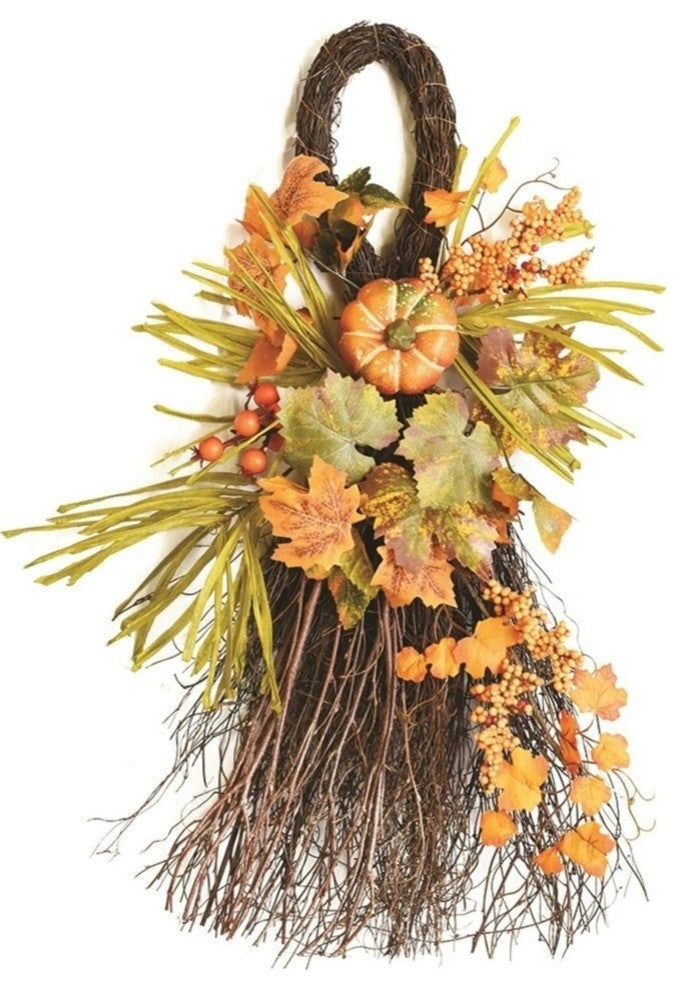 26" Autumn Harvest Pumpkins Berries and Leaves Teardrop Swag