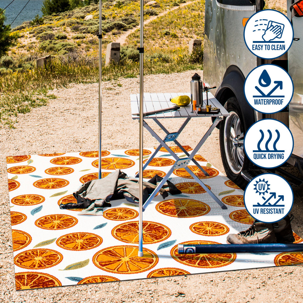 Aranciata Citrus Slice High-Low Indoor/Outdoor Area Rug, Orange/Cream, 8 X 10