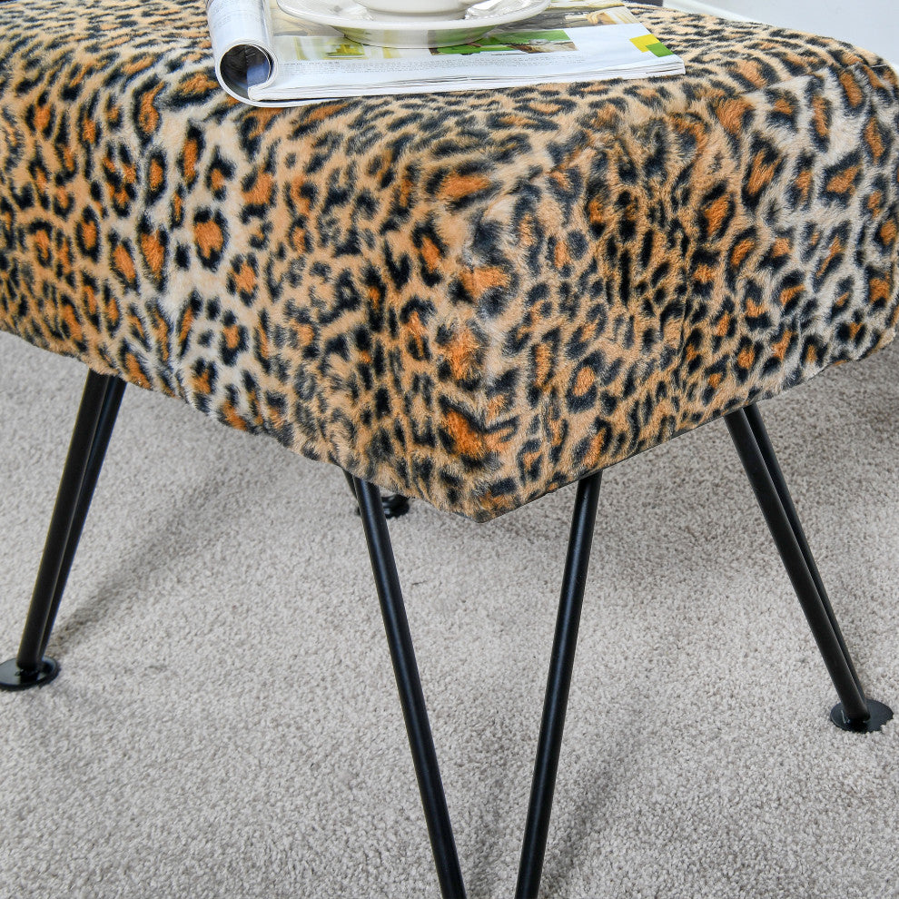Leopard Faux Fur Ottoman, 19''x13''x17''