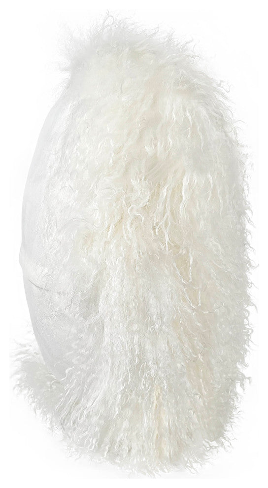 New Zealand Sheepskin 16" Round Pillow, White