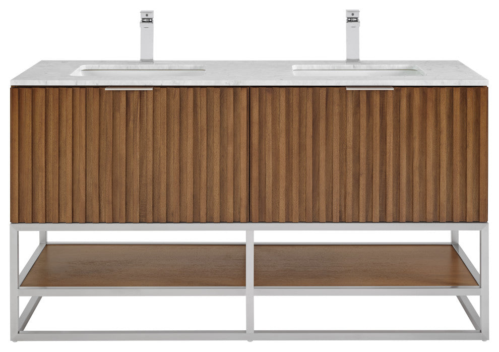 Terra Bathroom Vanity, Walnut/Brushed Nickel, 60", Marble Top