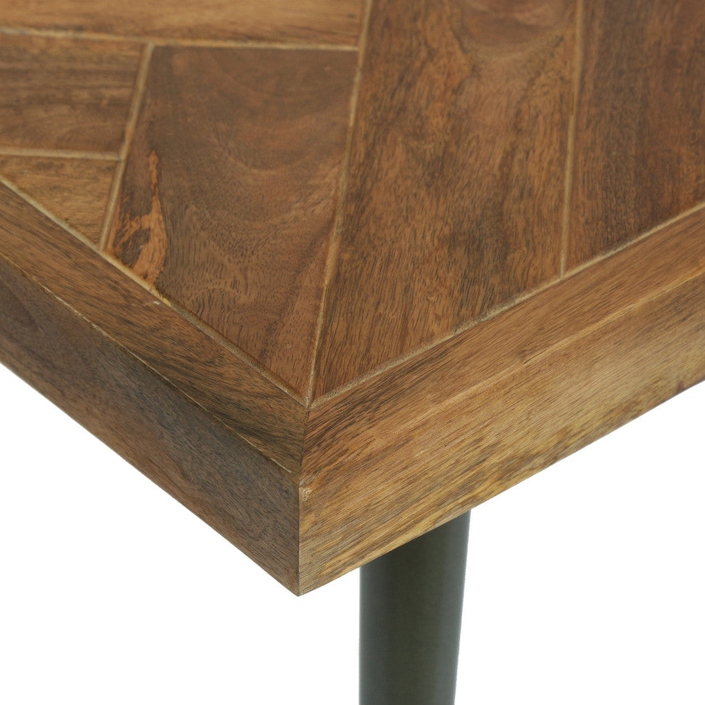 Tilton Boho Handcrafted Mango Wood Parquet Coffee Table, Natural Honey and Gray