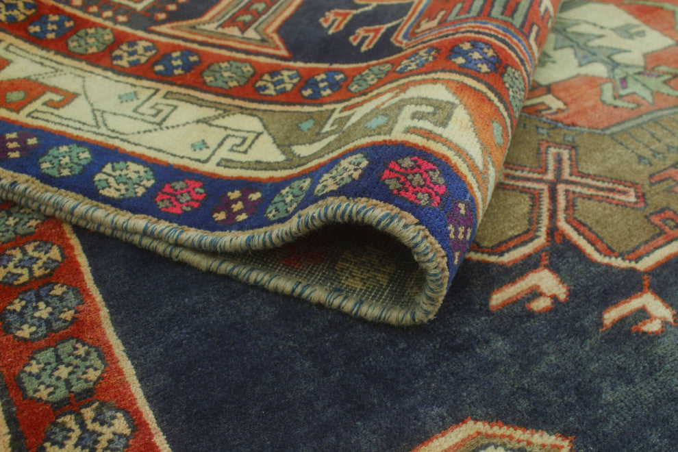 Semi-Antique Borden Navy/Rust Runner, 4'10x10'1