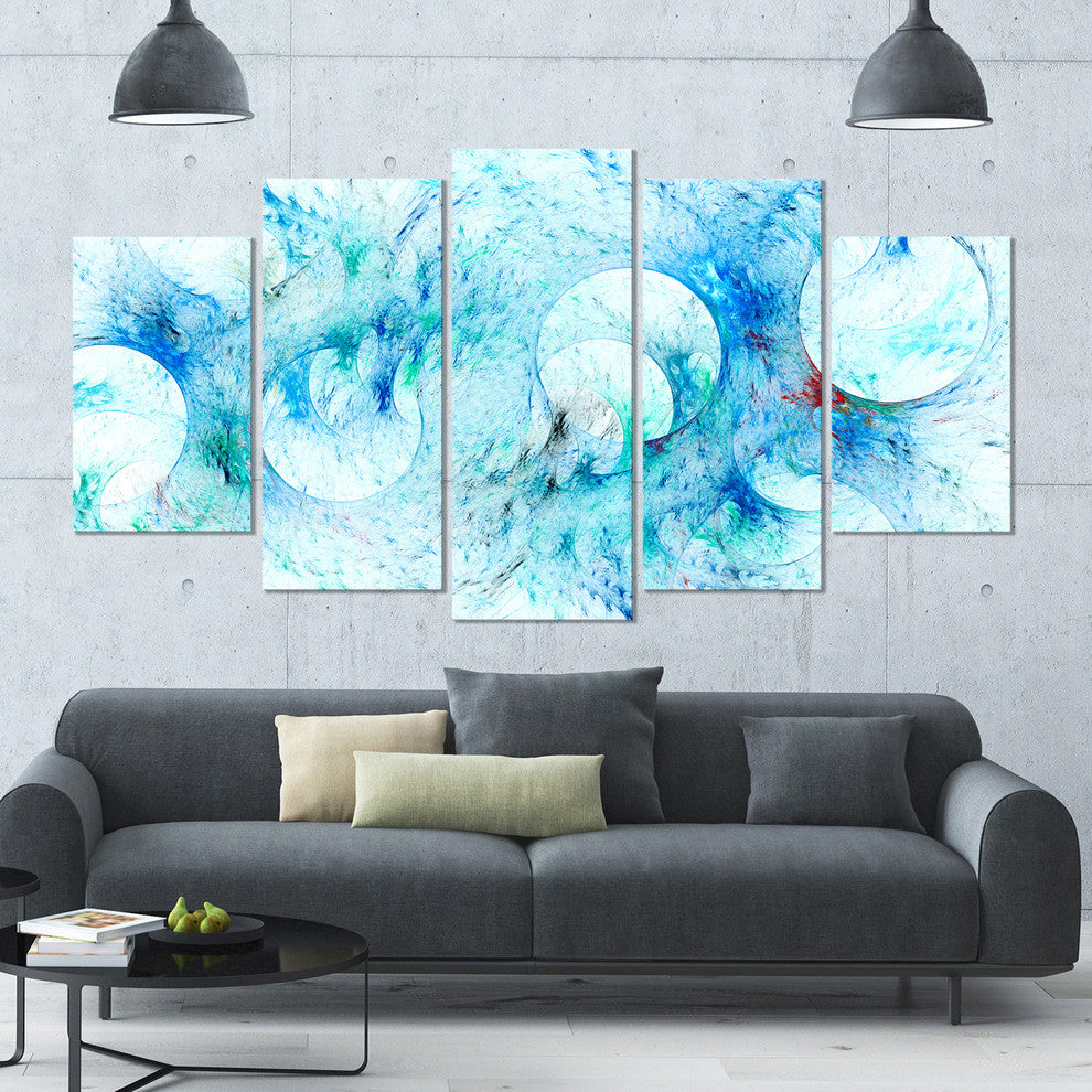 Blue White Fractal Glass Texture, Abstract Canvas Art Print, 60"x32", 5 Panels