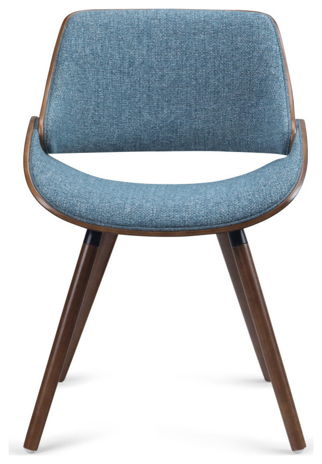 Malden Bentwood Dining Chair with Wood Back in Denim Blue Linen Look Fabric