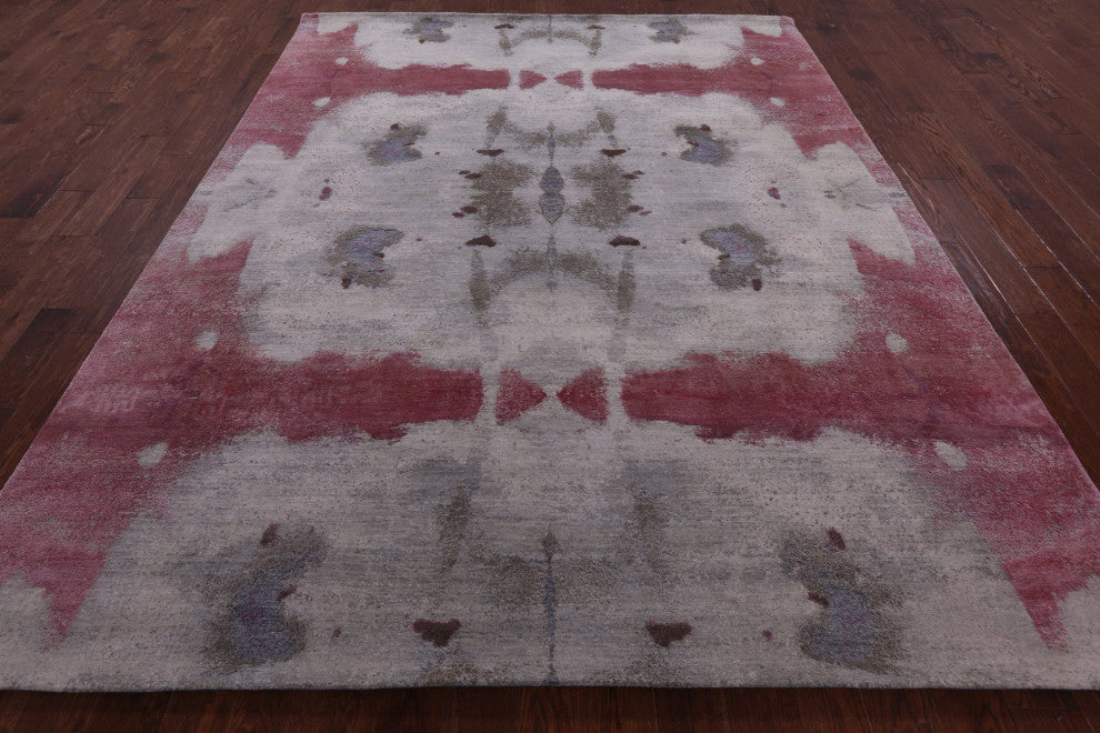 8' 1" X 10' 3" Abstract Hand-Knotted Wool and Silk Rug Q9052