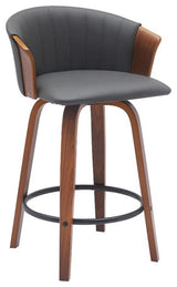 Armen Living Diana 26" Swivel Wood & Faux Leather Counter Stool in Walnut/Gray