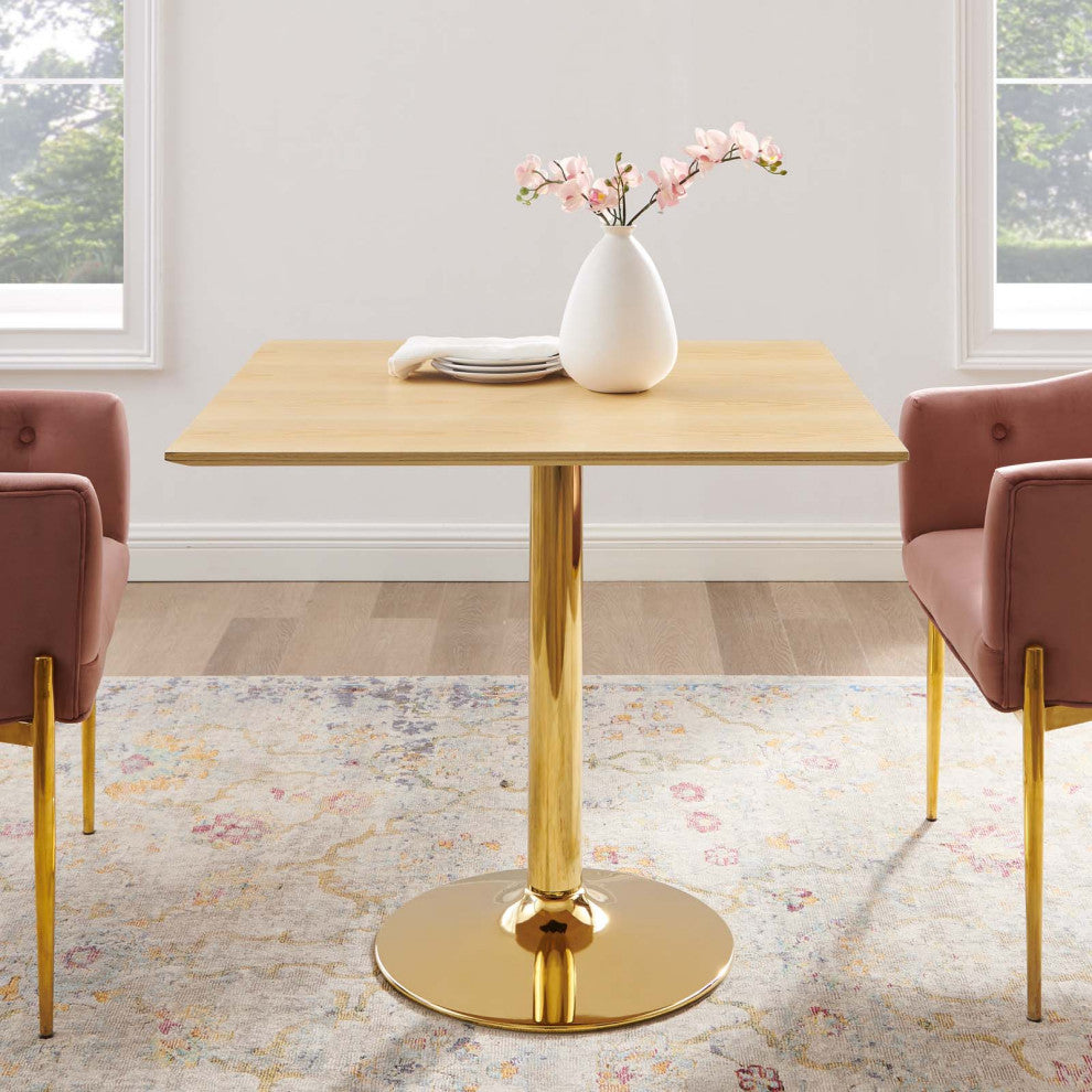 35" Dining Table, Square, Natural Gold, Metal, Modern, Mid Century