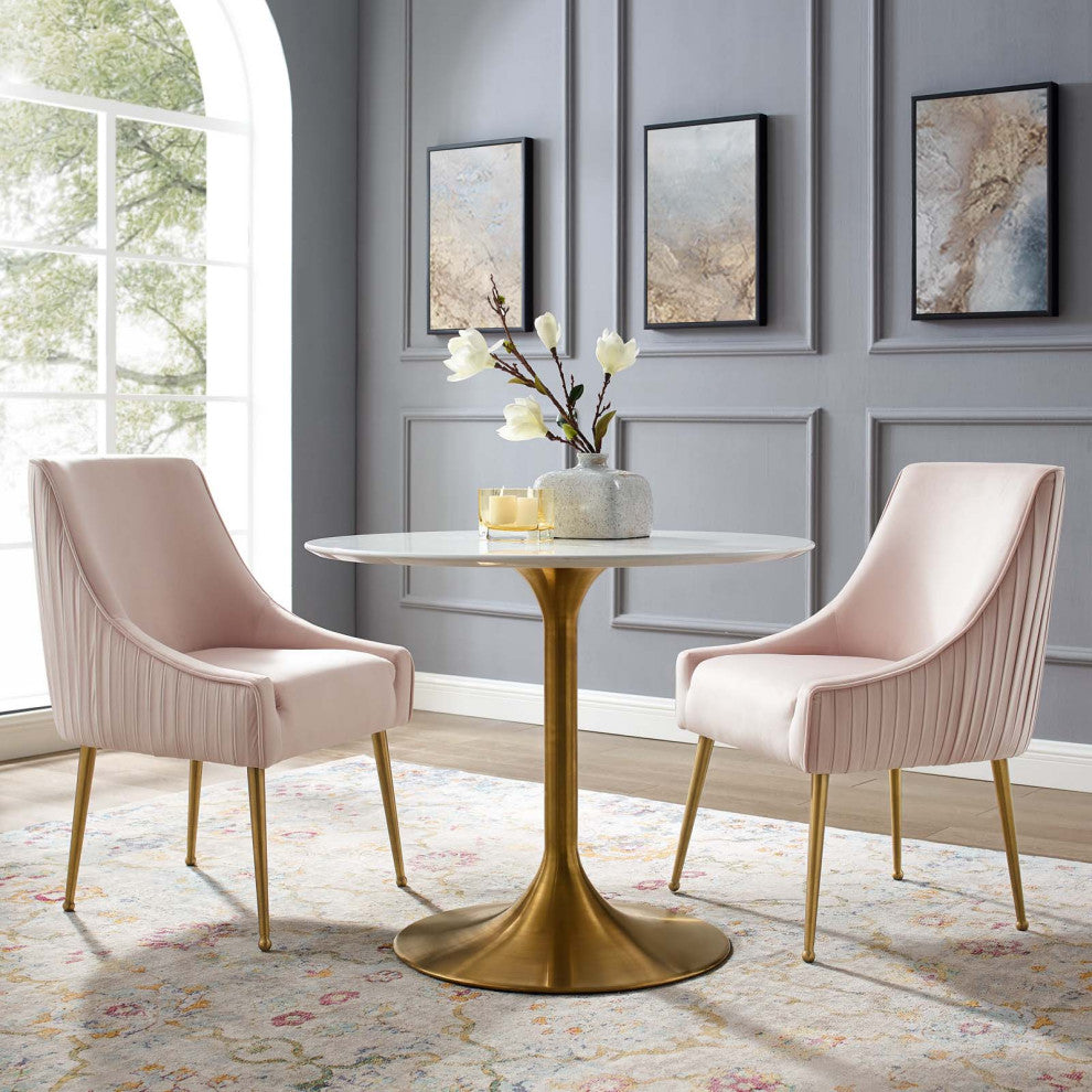 Side Dining Chair, Set of 2, Velvet, Metal, Pink, Modern, Cafe Bistro Restaurant