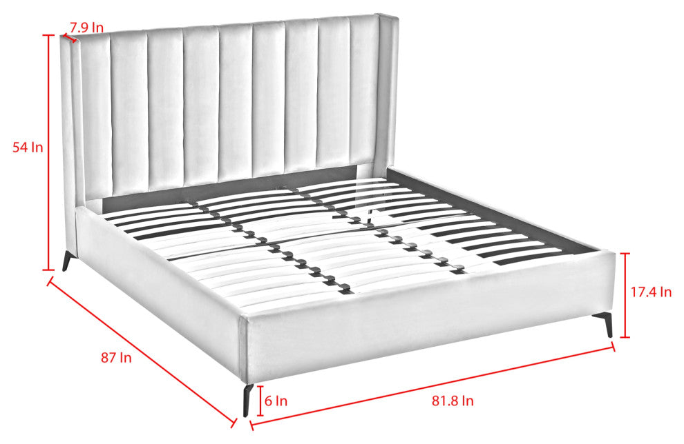 Inspired Home Ameen Bed, Upholstered, Black Velvet King
