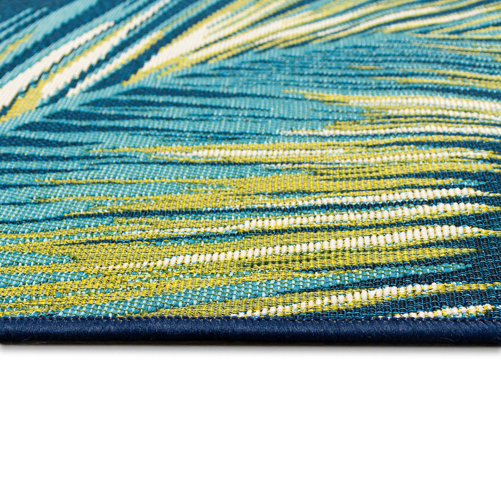 Marina Palm Border Indoor/Outdoor Rug, Navy, 1'11"x7'6" Runner