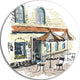 Street Caf???_???__, Watercolor Painting Round Metal Wall Art, 11"
